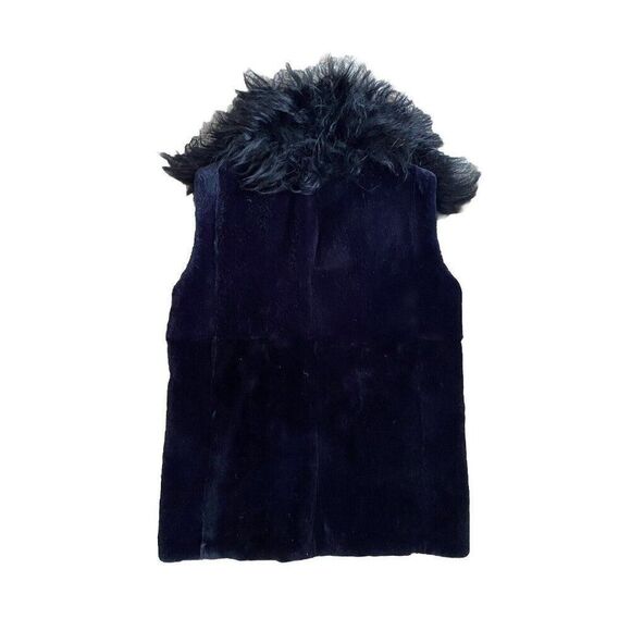 Giorgio Armani Vest Zip Mongolian Lamb IT 48 US 12 Sheared Fur Navy Blue Black - Picture 2 of 6